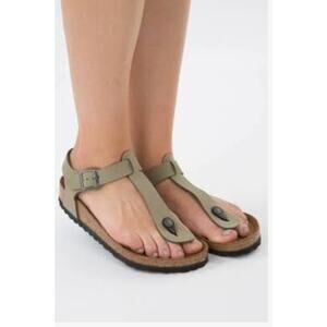 Birkenstock Kairo toe-post sandals with a Birko-Flor upper in faded khaki
